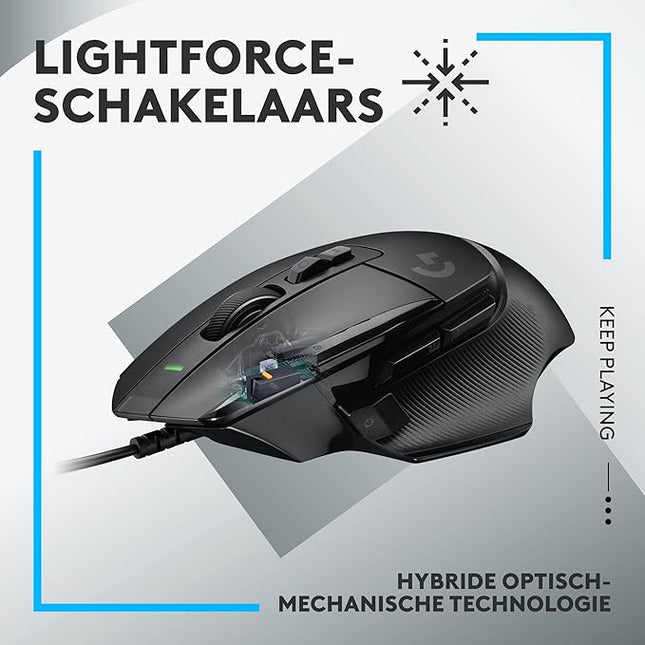 Logitech G502 X zwart LIGHTFORCE hybrid switch